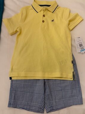 Nautica Yellow Polo with Navy Shorts - Kids